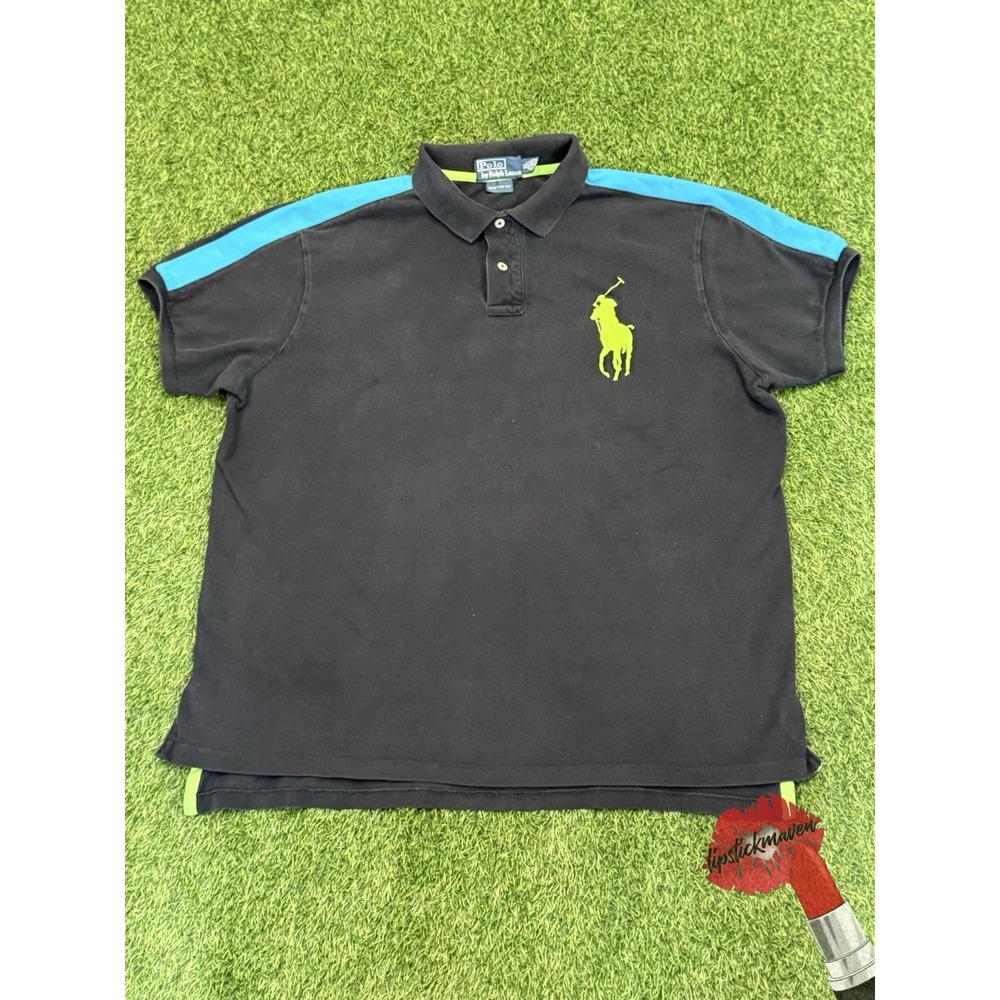 Polo Ralph Lauren Shirt Mens XL Black Colorful Big Pony Preppy Rugby